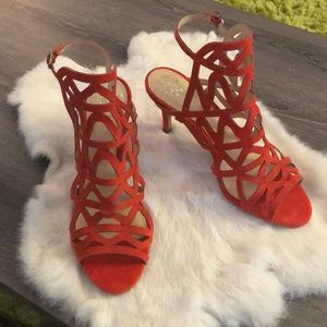 Vince Camuto Orange Prisintha Caged Suede Sandals